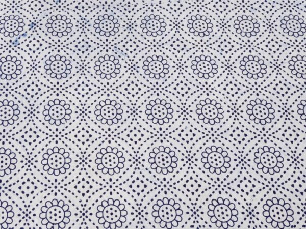 Stoff Indian Cotton Daisy Indigo Blumen & Punkte