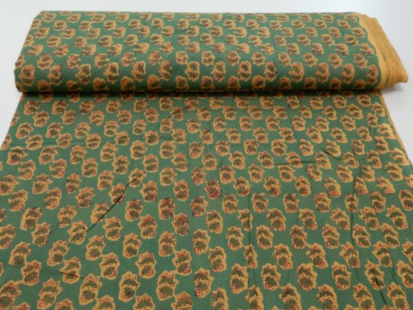 Stoff Indian Cotton Blumen auf grün - Image 3